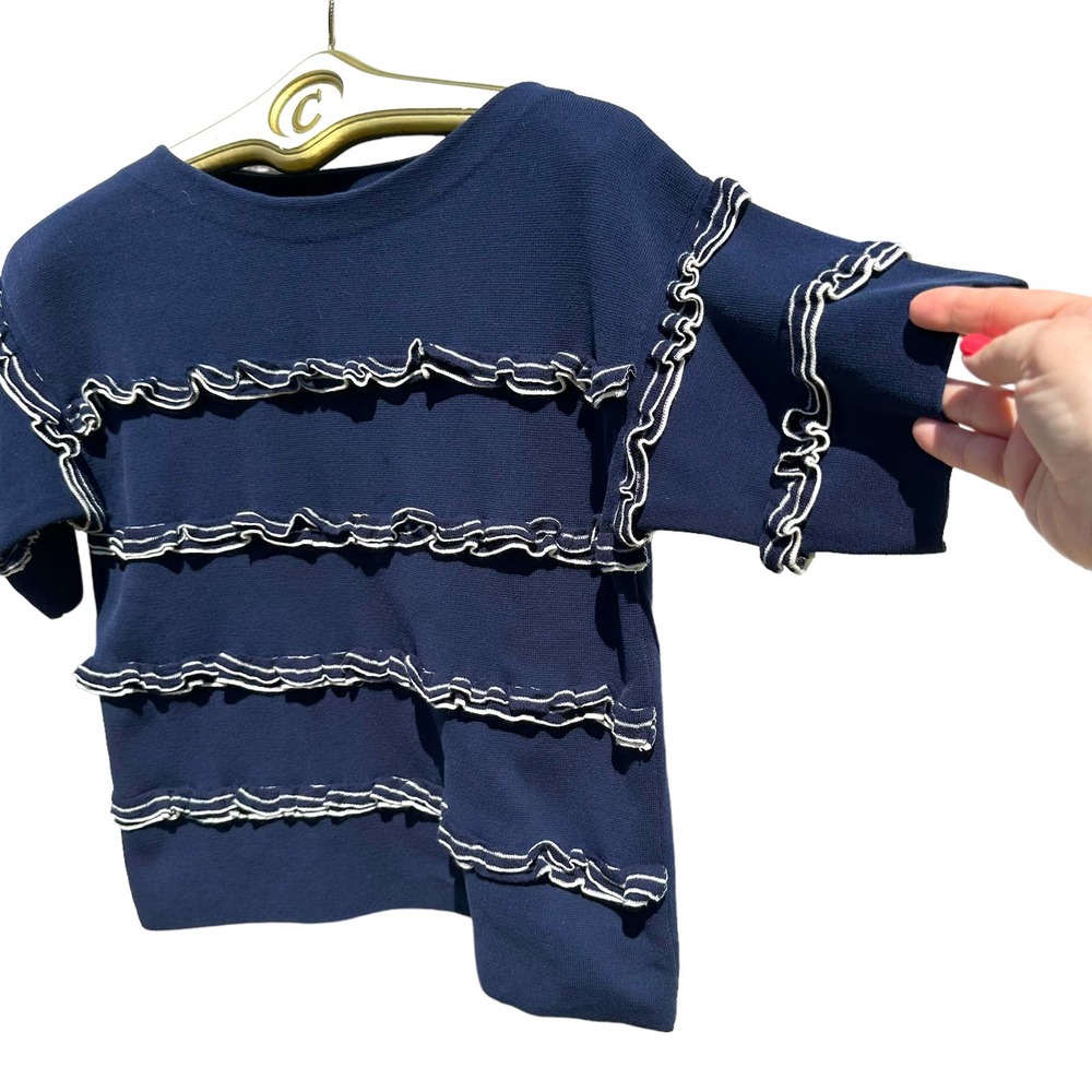 J.Crew - Short Sleeve Ruffled Boat Neck Pullover fine knit Sweater, SizeS - Picture 8 of 12
